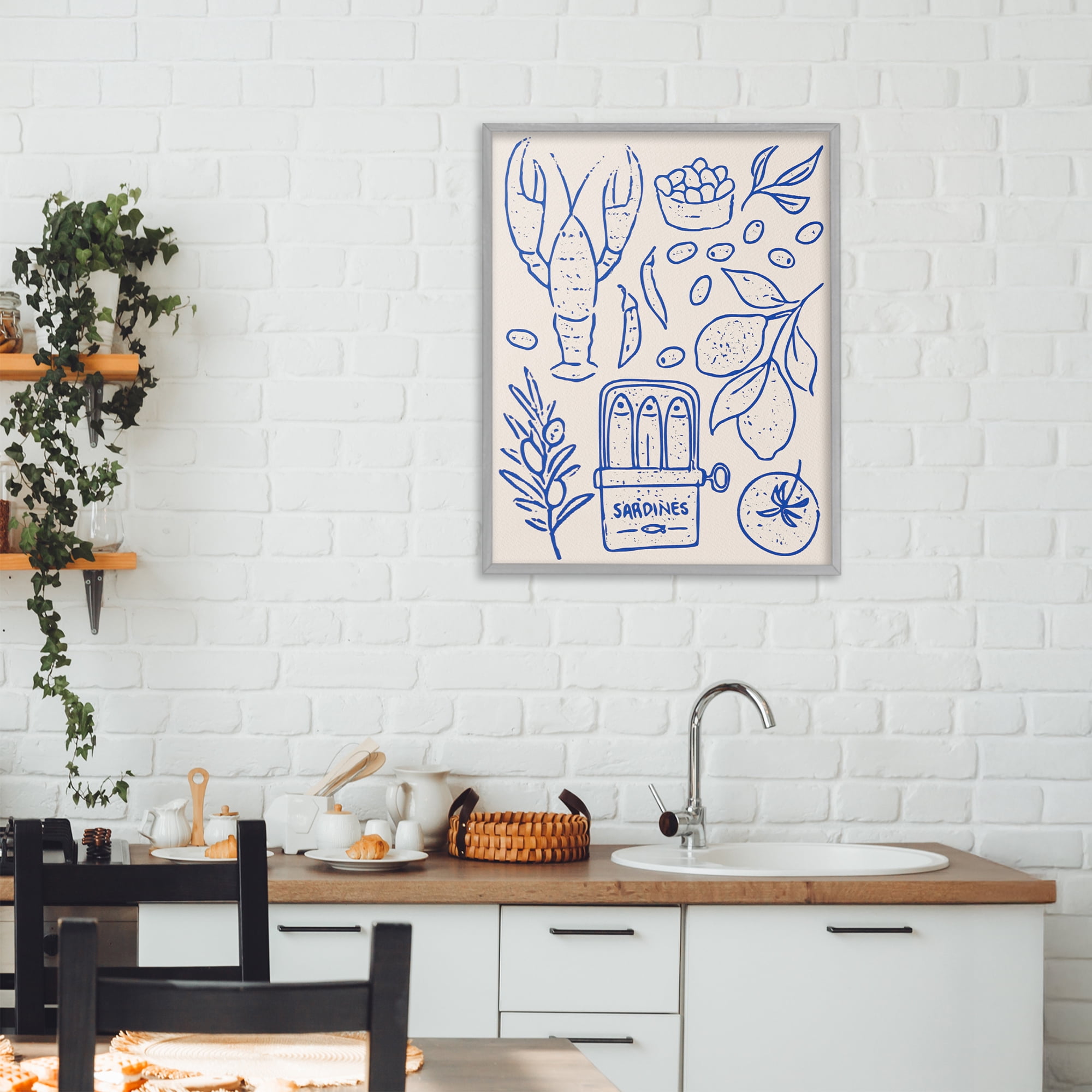 Stupell Industries Seafood & Herbs Simplicity Gray Framed Giclee Art, design by Camila Juncos