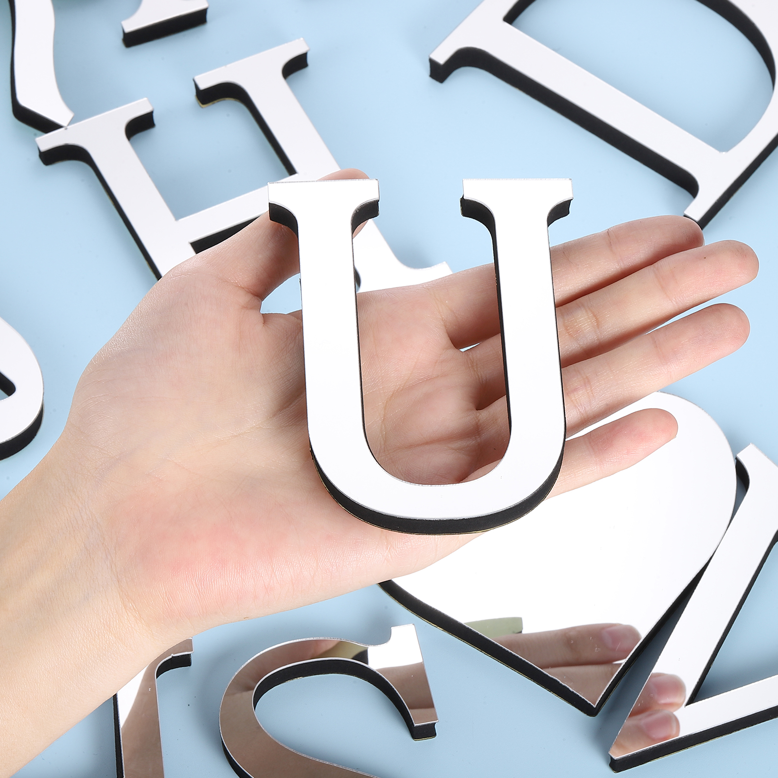 Unique Bargains 3D Acrylic Alphabet Mirror Wall Stickers Letter Sign Silver U Shape