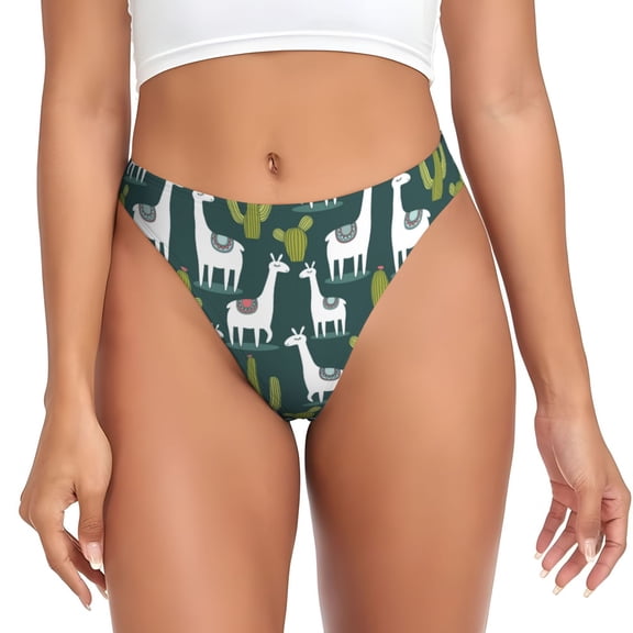 Thongs for Women - Cute alpaca Lamas cacti No Show Seamless Womens Thongs Underwear, Breathable G String Thongs for Women, Ladies Stretch Low Rise Thong Bikini Panties Briefs