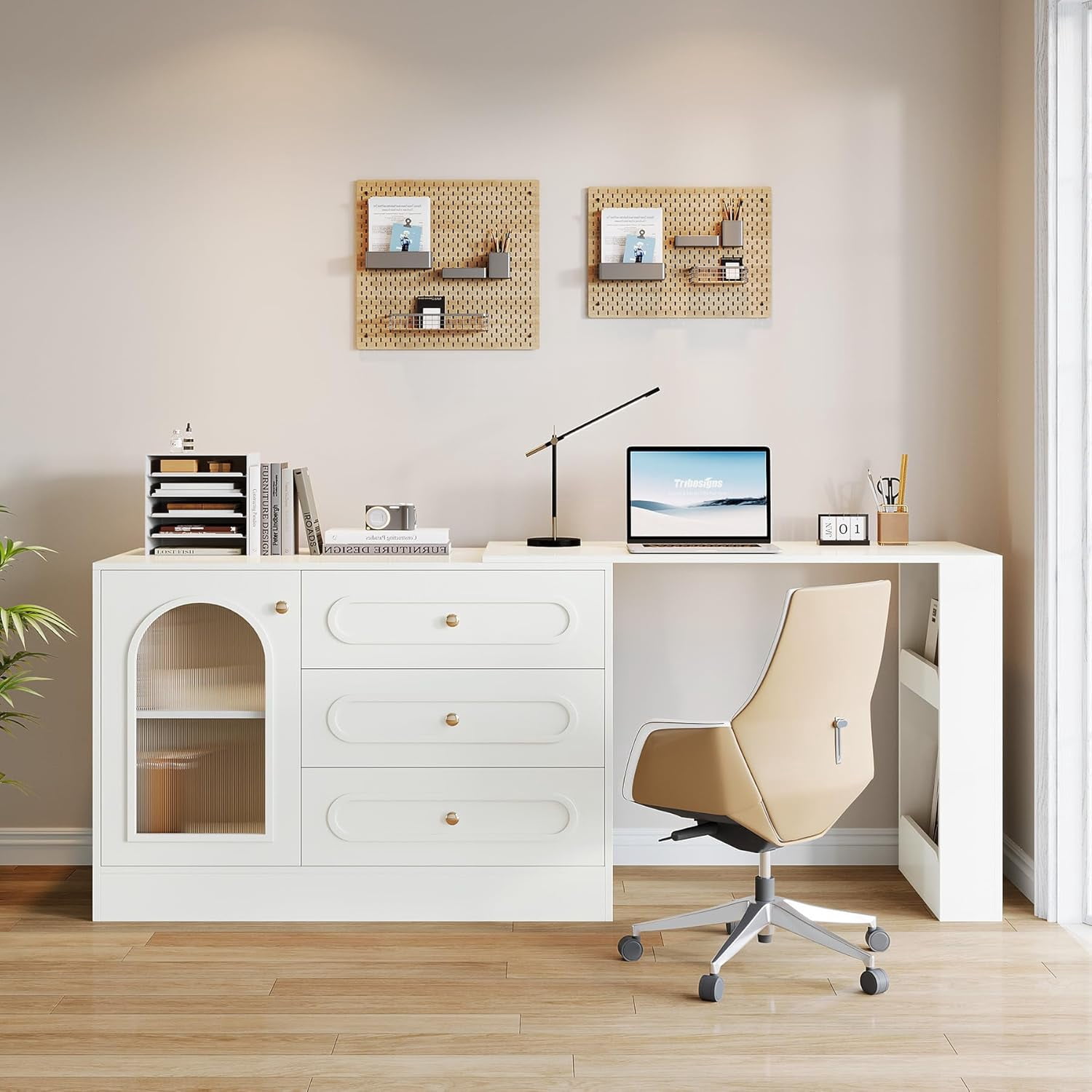 Tribesigns L-Shaped Computer Desk with 3 Drawers, Reversible Corner Desk with Cabinet