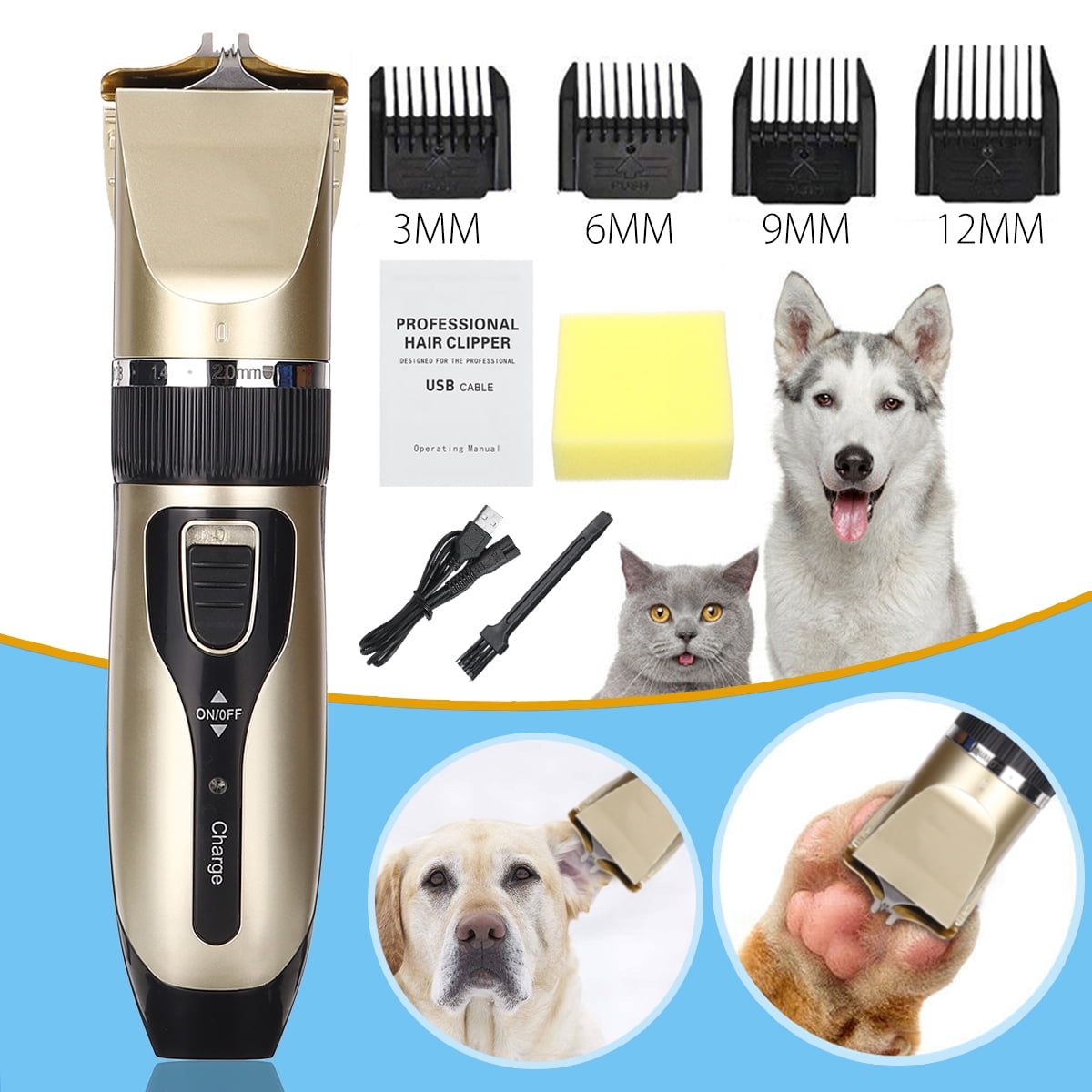 Electric USB Rechargeable Pet Clipper Shaver Ultra-low Noise Dog Cat ...