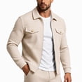 thumbnail image 7 of FRSASU Men's Waffle Knit Zip‑Up Jacket Lapel Collar Casual Coat with Gold‑Tone Button Chest Pockets Beige, 7 of 7