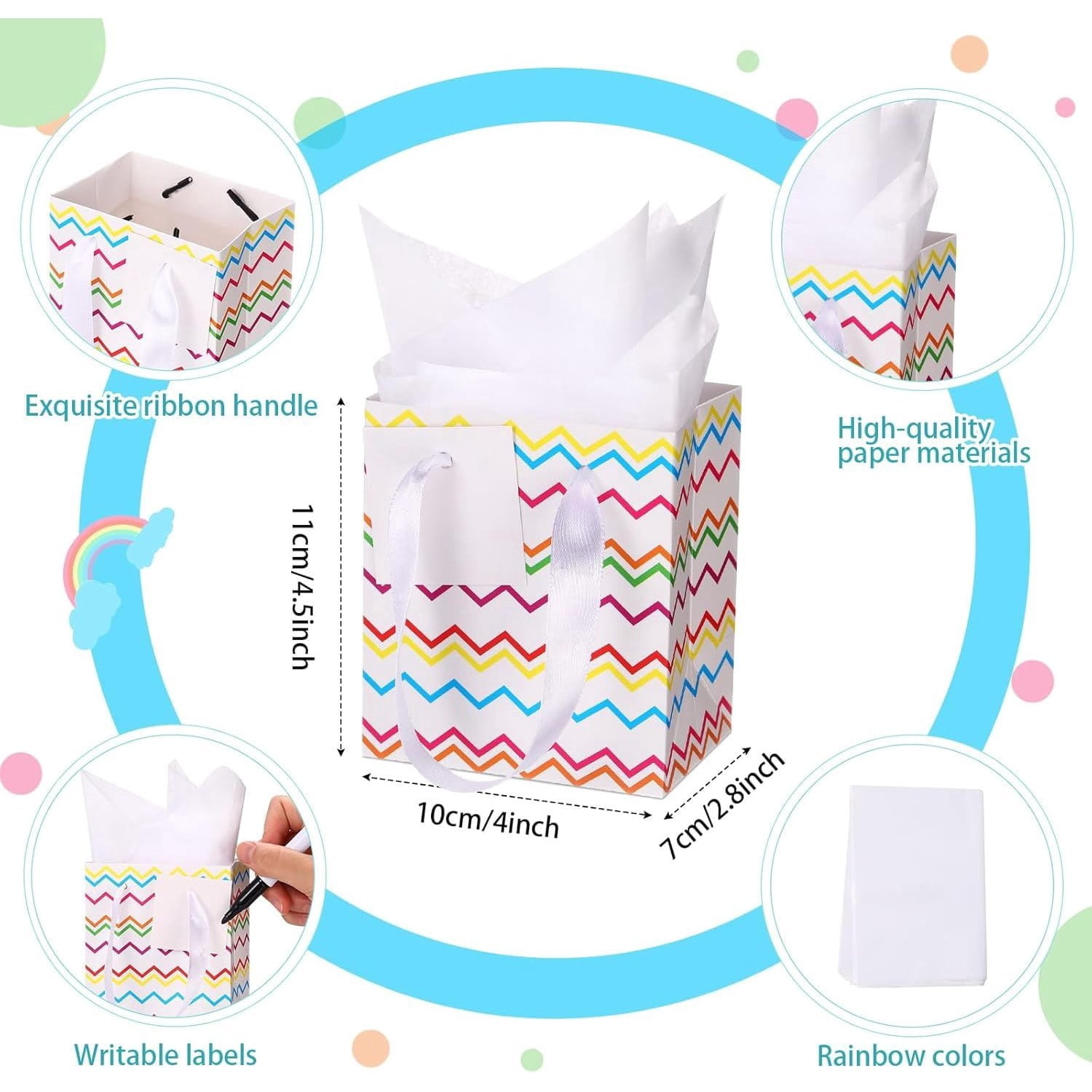 12 Pack Metallic Gift Bags with Tissue Paper for Birthday Wedding Party Wrapping