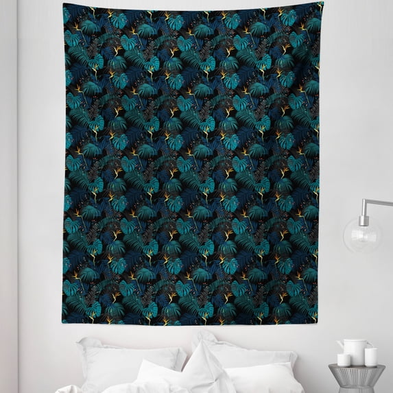 Spring Green Tapestry, Hawaiian Themed Exotic Leaves Flower Branches Tropical Forest, Fabric Wall Hanging Decor for Bedroom Living Room Dorm, 5 Sizes, Charcoal Grey Multicolor, by Ambesonne