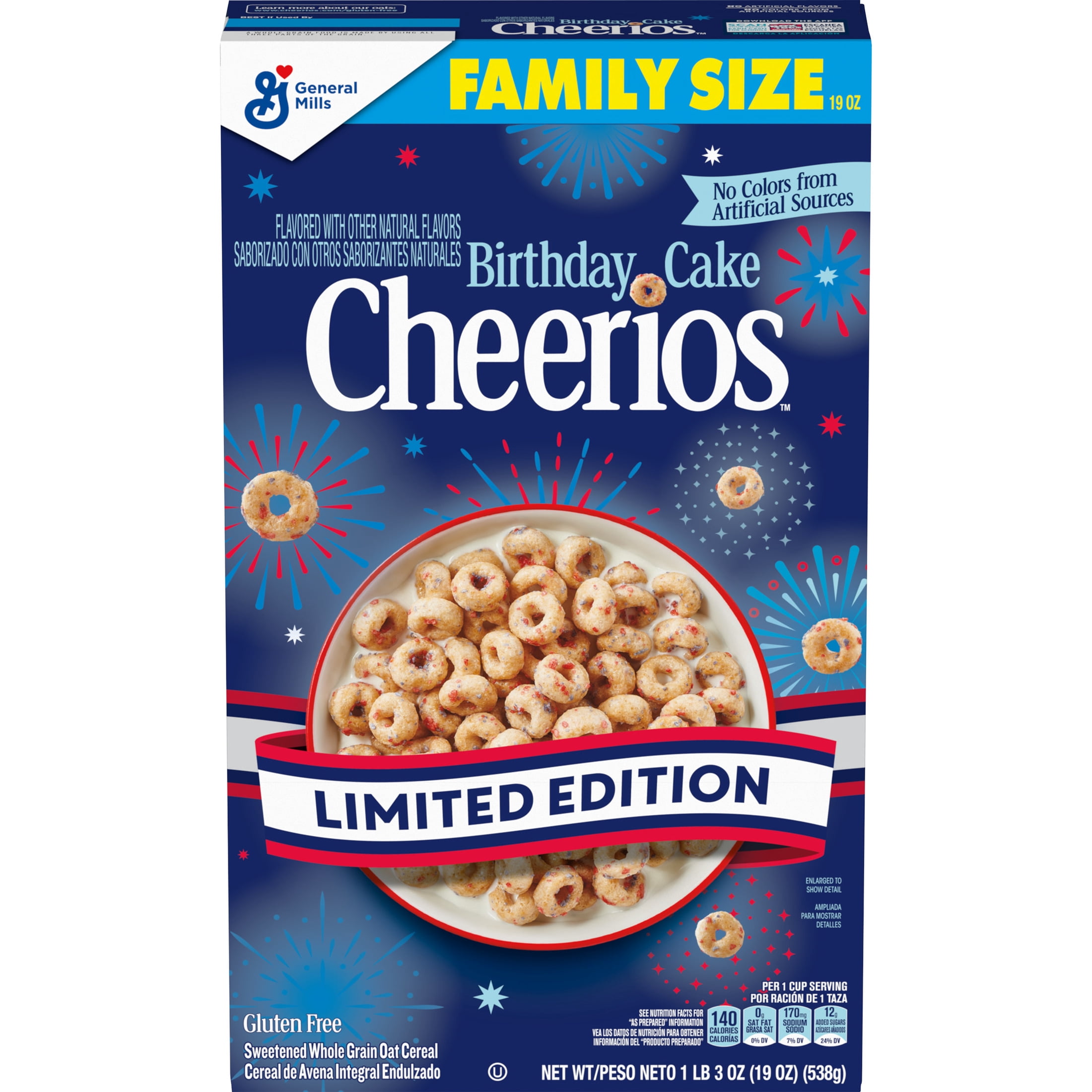 Birthday Cake Cheerios Breakfast Cereal, Gluten Free, Family Size, 19 oz