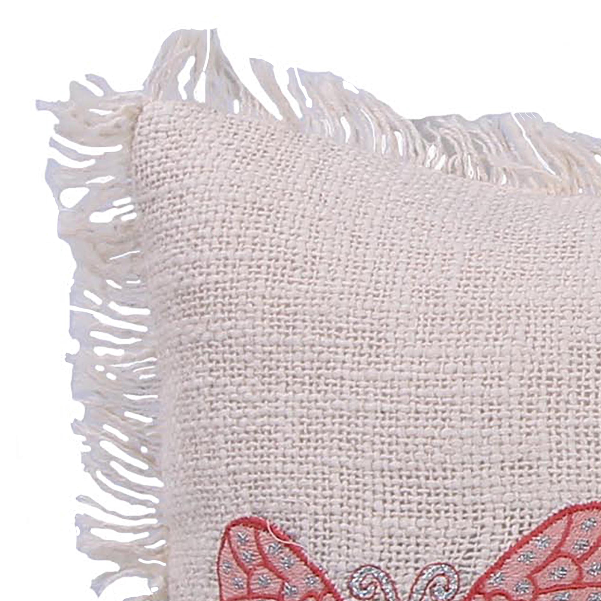 Jordan Manufacturing 20" x 14" Cream and Coral Butterfly Rectangular Reversible Lumbar Throw Pillow with Fringe Trim and Embroidery Accent