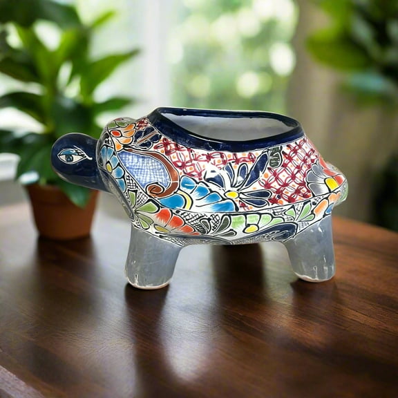 Talavera Turtle Planter | Hand-Painted Mexican Ceramic Garden Pot