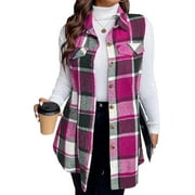 Cuteduck Womens Plus Size Sleeveless Plaid Vest Wool Blazer Jackets Cardigan Outerwear Fall Winter Tops 1X-4X