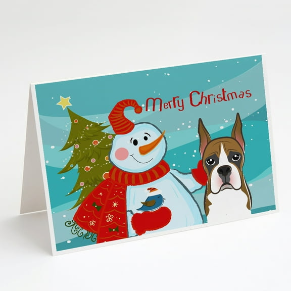 Snowman with Boxer Greeting Cards and Envelopes Pack of 8