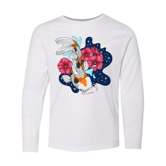 Inktastic Japanese Koi Fish Pond with Stars Long Sleeve Youth T-Shirt