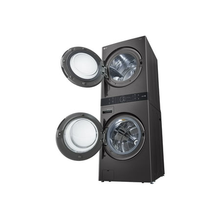 LG - 4.5 Cu. Ft. HE Smart Front Load Washer and 7.4 Cu. Ft. Gas Dryer WashTower with Steam and Built-In Intelligence - Black Steel