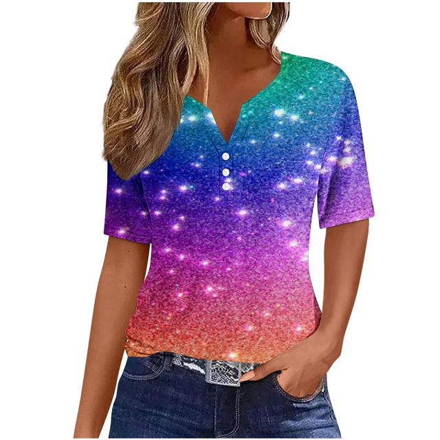 Fiudx Camisas para Mujer Blusa de Manga Corta Estampada a La Moda para Mujer, Blusas Informales con Cuello Redondo