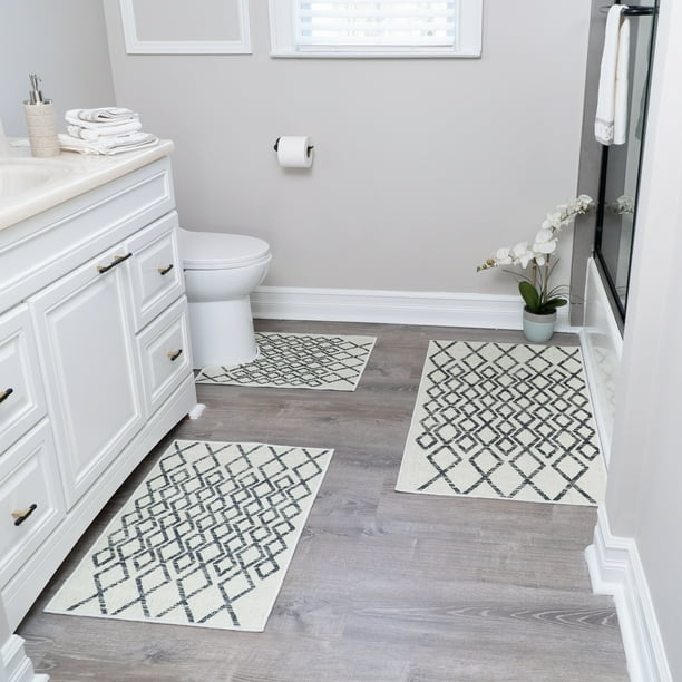 SussexHome Geometric Design 3 Piece Bathroom Rugs Set NonSlip Ultra