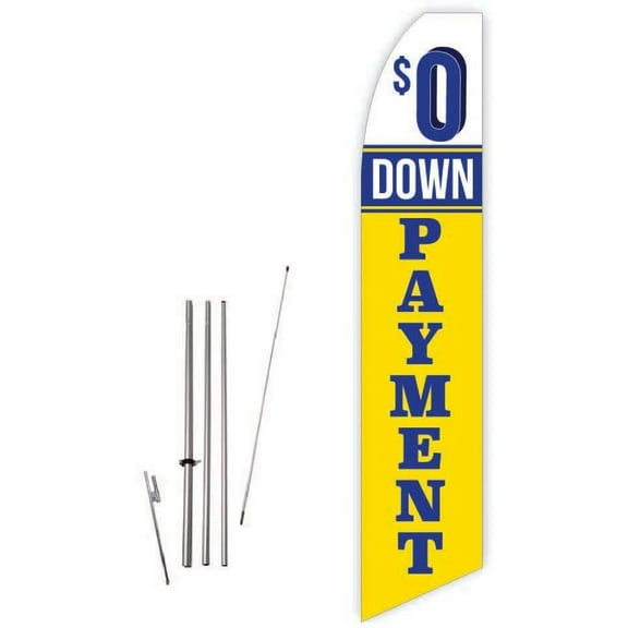 $0 Down Payment Yellow Super Novo Feather Flag - Complete with 15ft Pole Set and Ground Spike