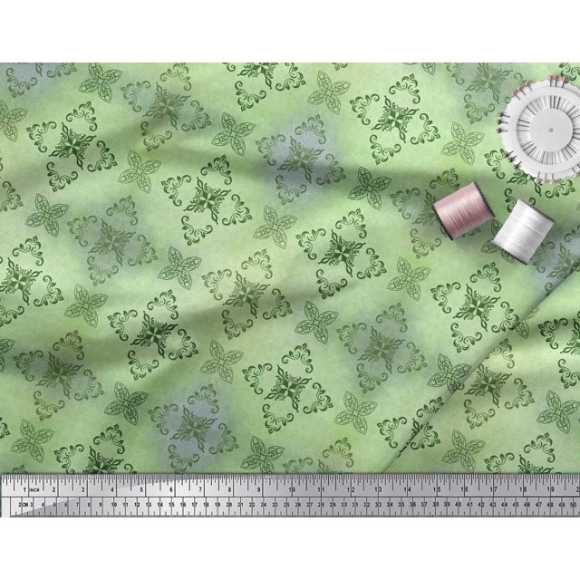 Soimoi Moss Georgette Fabric Texture & Damask Ethnic Print Fabric by Yard 42 Inch Wide