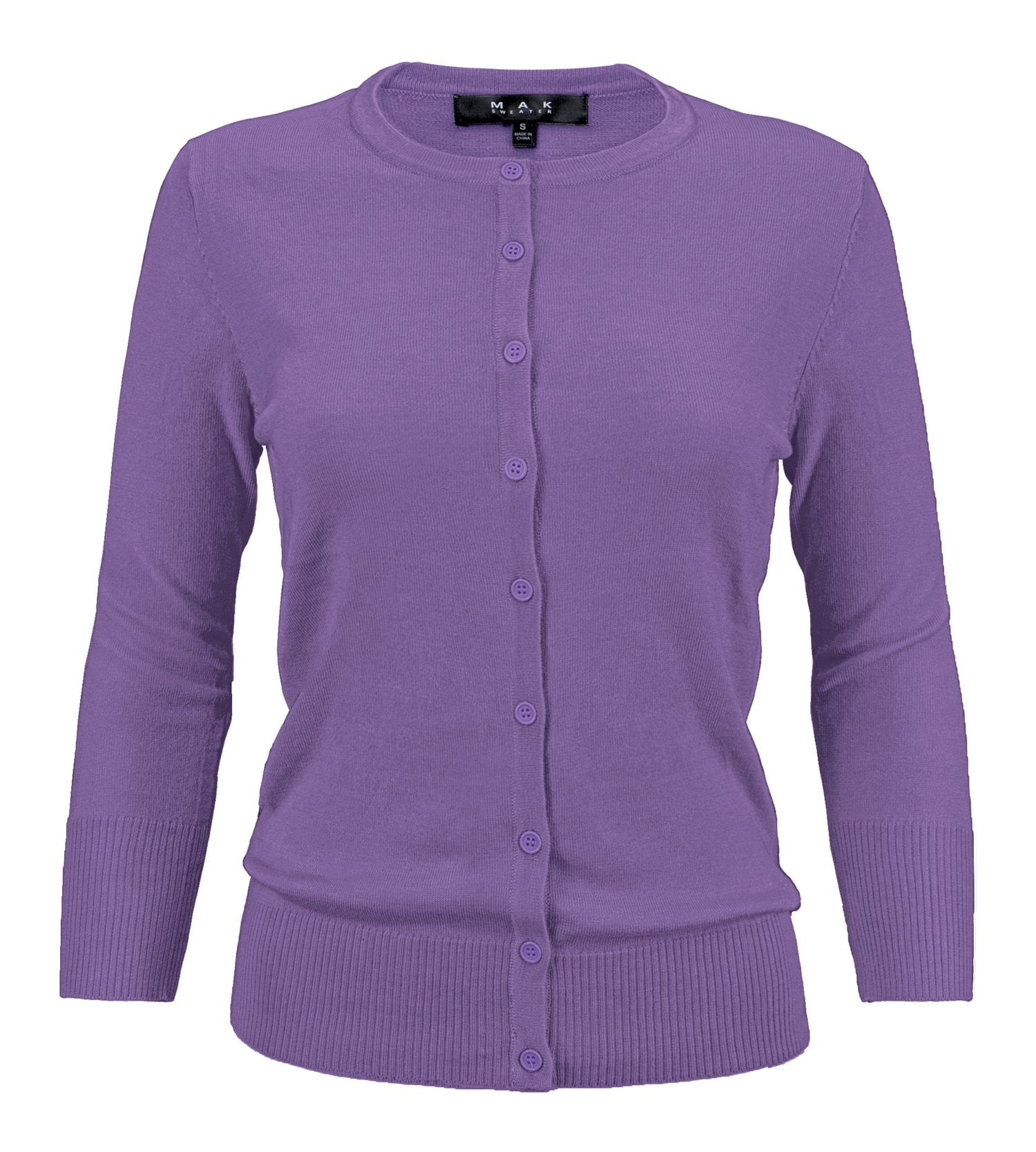 YEMAK Women's Knit Cardigan Sweater – 3/4 Sleeve Crewneck Basic Classic ...