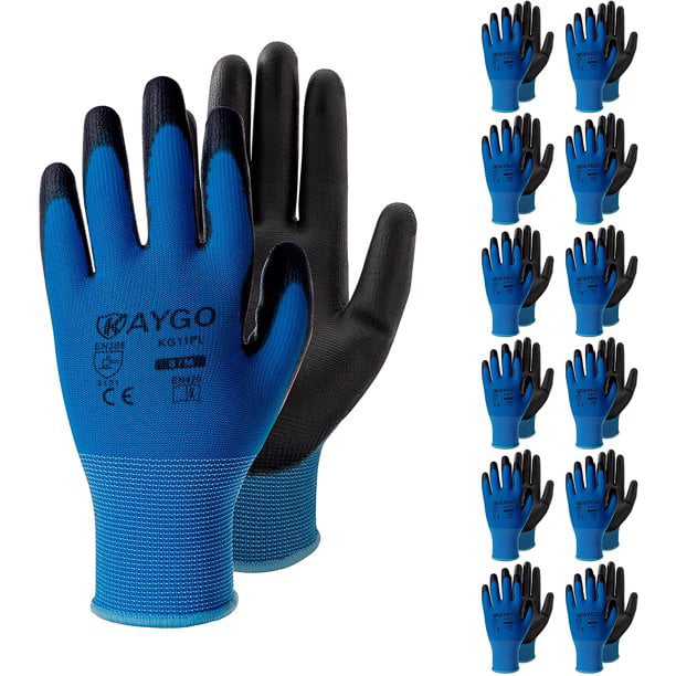 LINCONSON 12 Pack Ultimate Grip Construction Mechanic Work Gloves PU Coated Accessories Gloves & Mittens Gardening & Work Gloves 