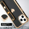 thumbnail image 2 of Designed for iPhone 14 Pro Case with Strap Luxury Love Heart Plating Gold Bumper Phone Cover Wristband Kickstand [Reinforced Corners] Shockproof Anti-Scratch Slim Case for Women-Black, 2 of 9