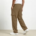 thumbnail image 6 of EANJE Men's Cargo Sweatpants Straight Wide Leg Sweat Pants with Pockets Open Bottom Elastic Drawstring Waist Joggers Pants for Winter Daily​ Warm Wear Light Brown XL, 6 of 8