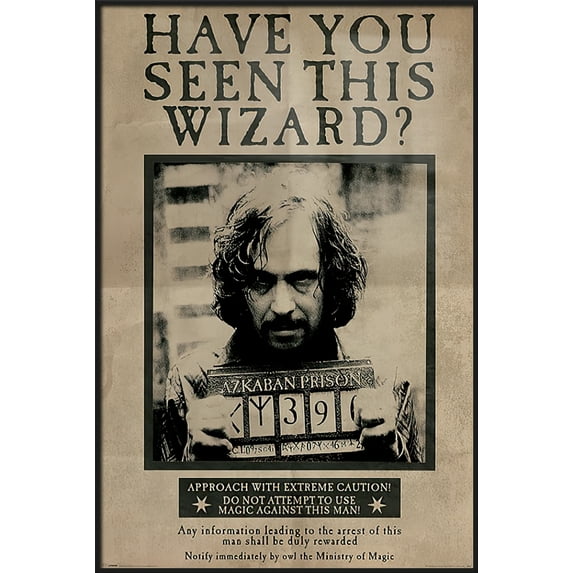 Harry Potter And The Prisoner Of Azkaban - Framed Movie Poster (Wanted: Sirius Black) (Size: 25" X 37") (Matte Black Plastic Frame)