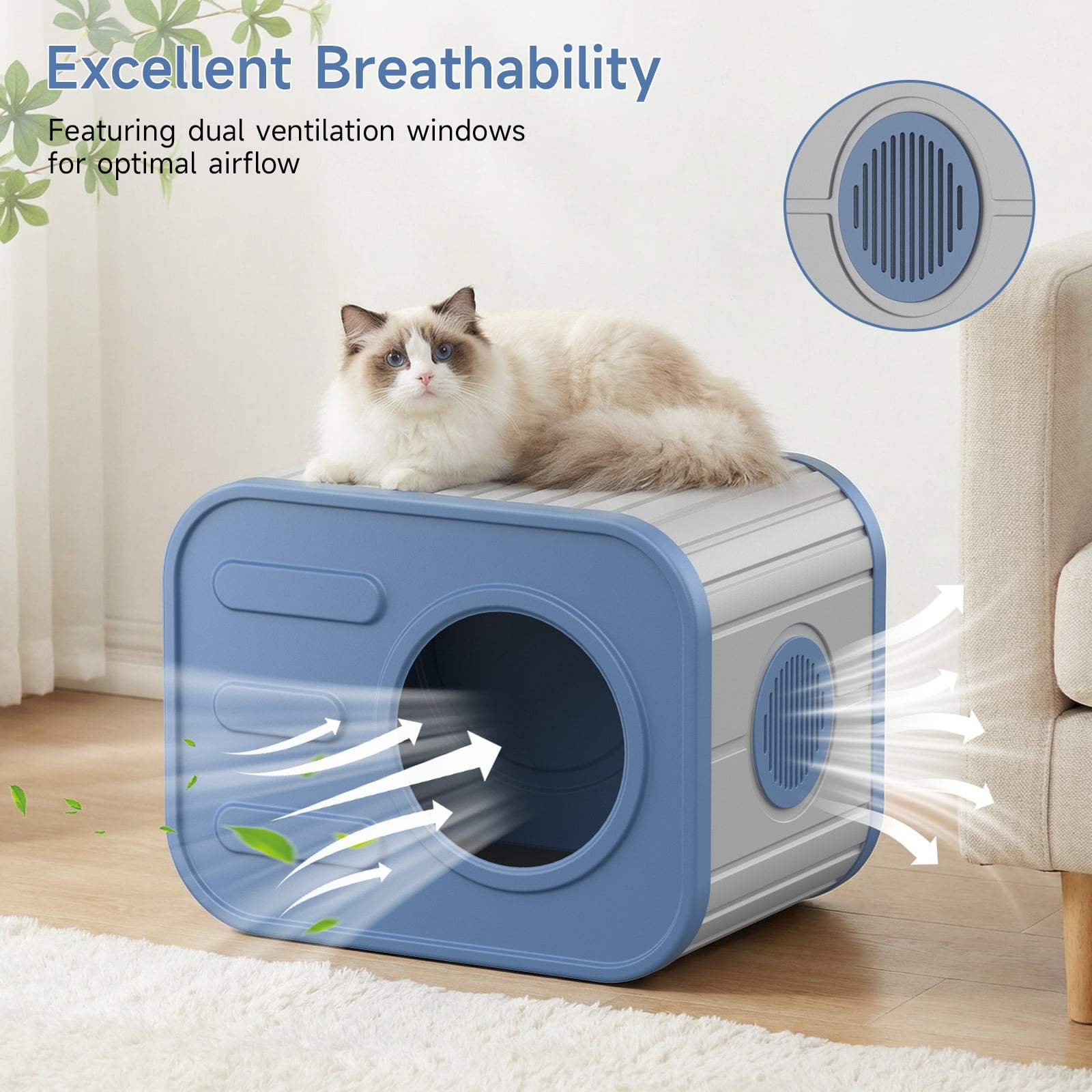 Dovov Cat House, Weatherproof Cat Shelter Camera-Shaped Cat Cage for Indoor & Outdoor Cats, Dual Ventilation Windows Cattery, Blue Gray