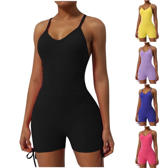 EaskTriop Summer Rompers for Women Casual One Piece Jumpsuits High Waisted Shorts Bodysuit V Neck Beach Vacation Clothes Lounge Outfits Trendy