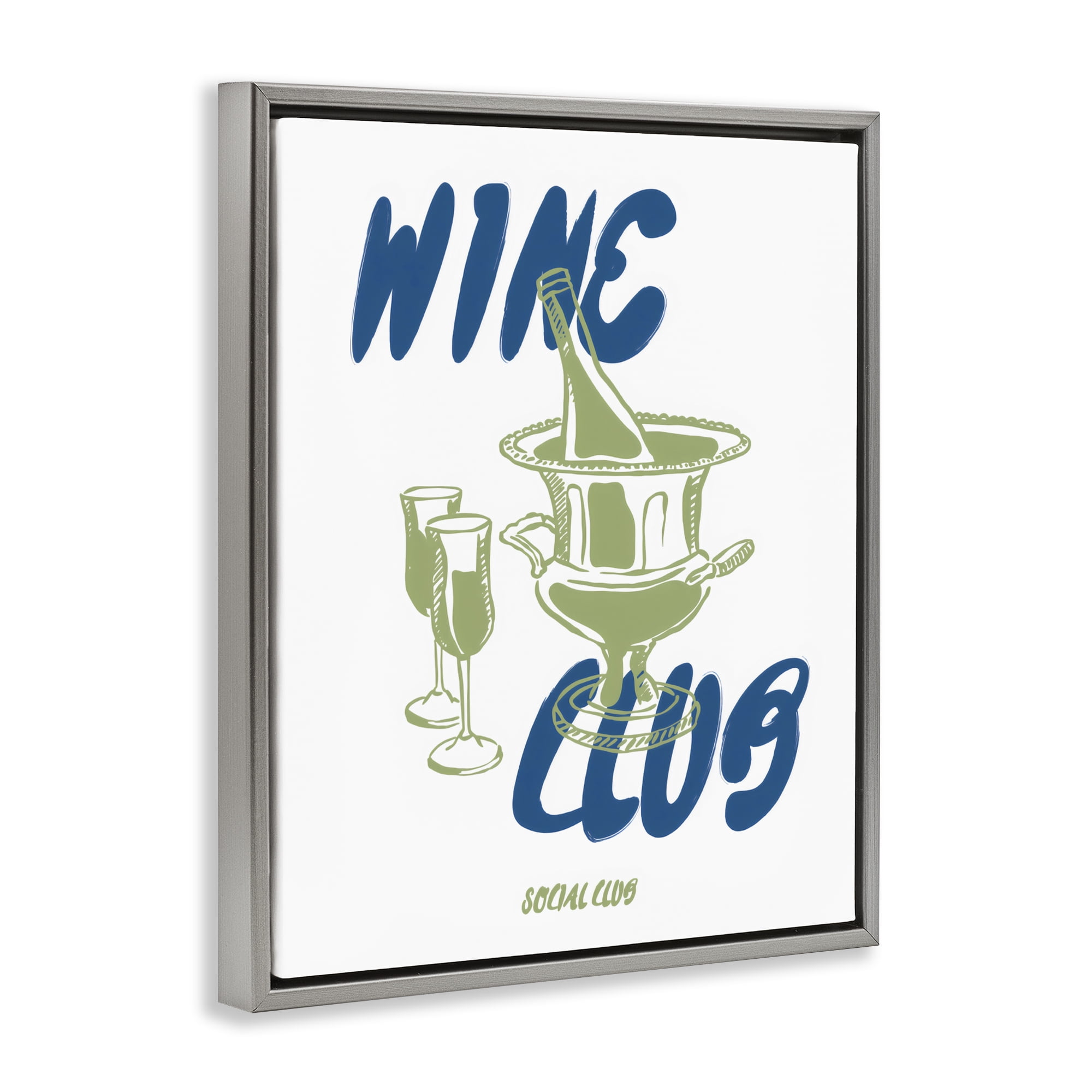 Stupell Industries Wine Club Social Evening Toast Gray Framed Floater Canvas Wall Art, design by The Prints Vibe