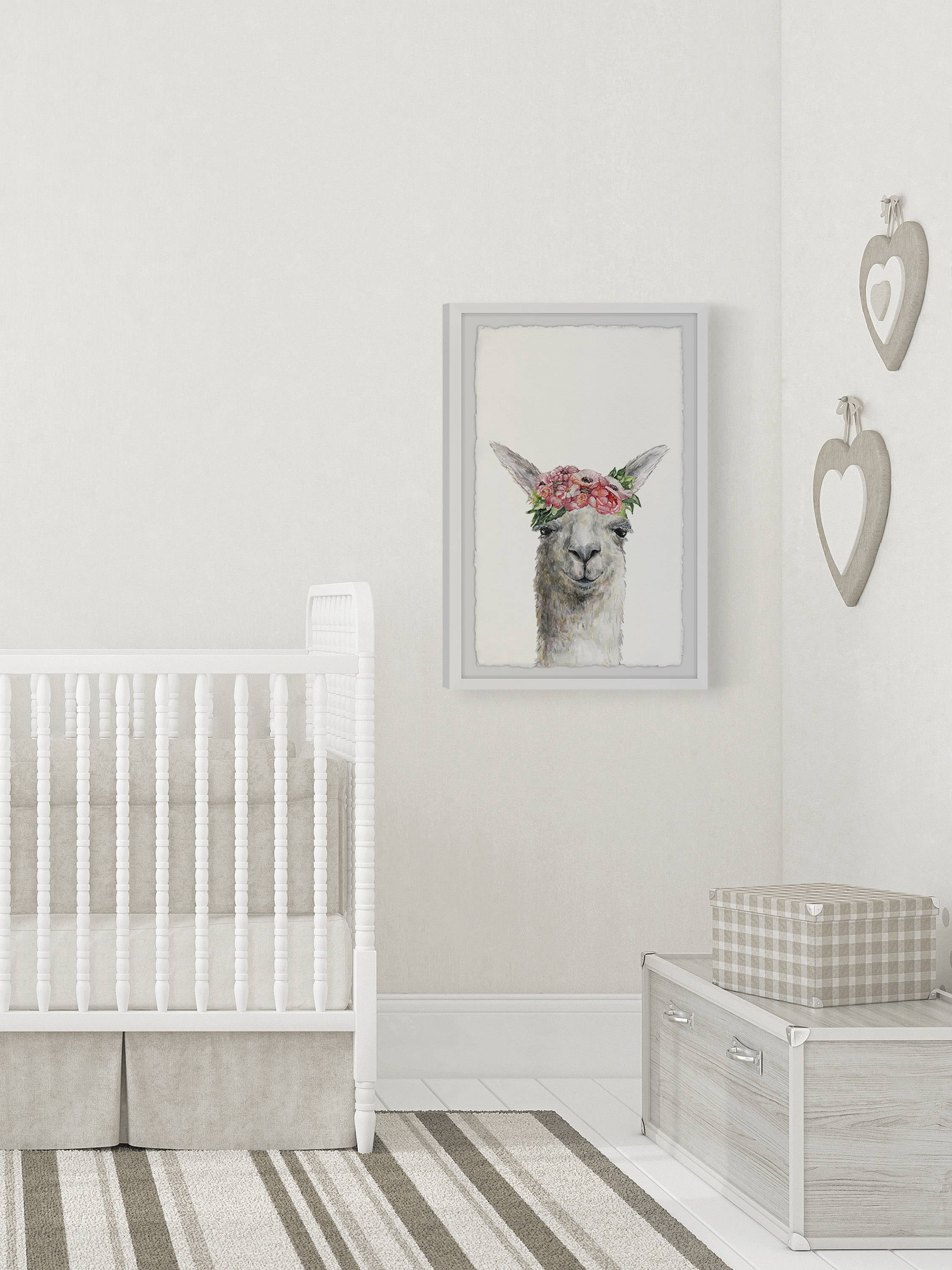Marmont Hill Sleepy Flower Crowned Llama Framed Wall Art, 16.00" x 1.50"