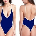 thumbnail image 2 of Uaswgudfs Women's One-Piece Swimsuit with Deep V-Neckline & Side Slit Design | Form-Fitting Cut, Thin Straps, Smooth Stretch Fabric Swimwear Bathing Suit Blue S, 2 of 5