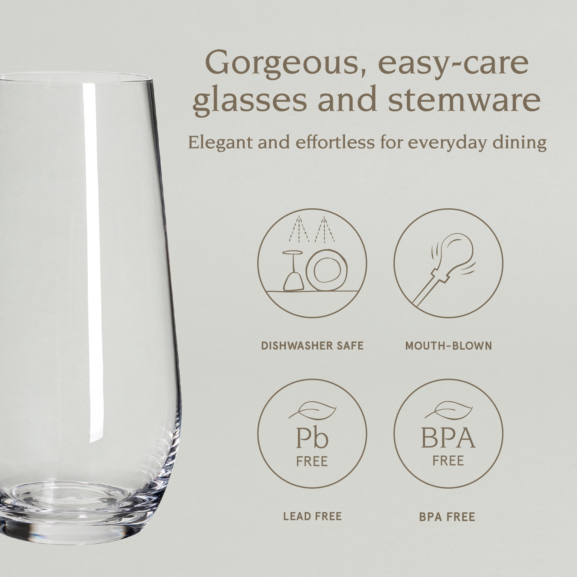 over&back 19oz Traditional Glassware - Set of 4 Classic Stemless Drinking Glasses for Parties, Get-togethers, and More - Mouth-Blown - Wine Cups for Kitchen and Dining Room - Clear