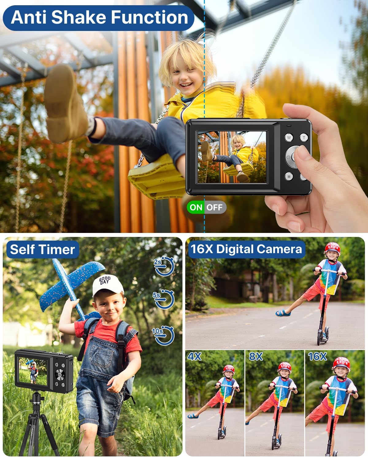 ACTITOP FHD 1080P Digital Camera with 16X Zoom, 44MP photo 2