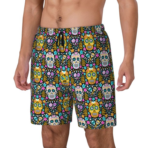 Fotbe Sugar Skulls Traje de Baño para Hombre – Shorts de Natación de Secado Rápido con Forro y Bolsillos-XX-Large
