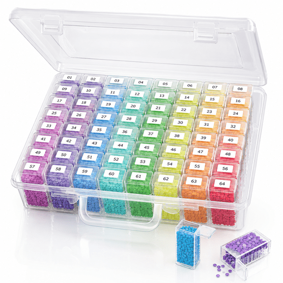Diamond Art Kit Bead Storage Containers Box,64 Small Case,Plastic Organizer Kits