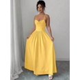 thumbnail image 6 of Light Yellow Womens Elegant Spaghetti Strap Ruched Waist Flowing Maxi Dress For Wedding Guest Or Formal Occasion, 6 of 7