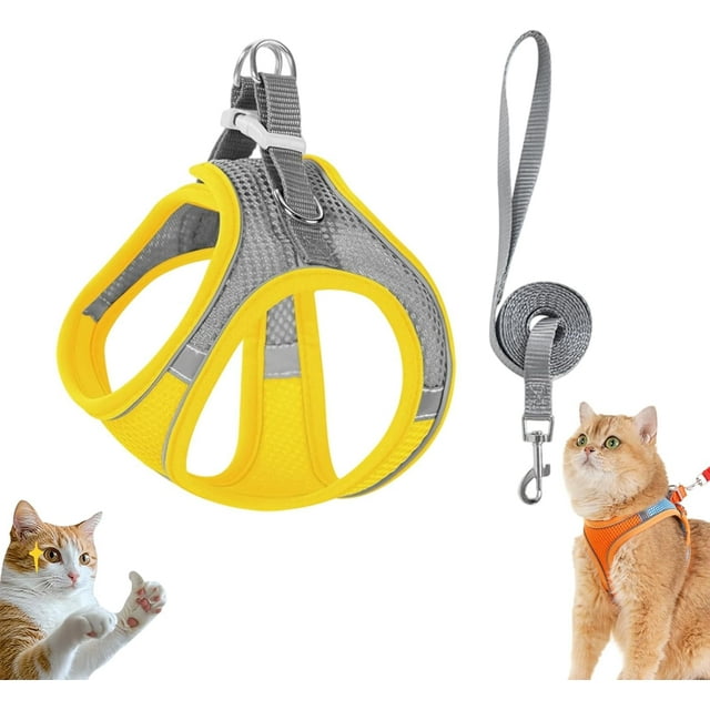 Stimulicat Ensemble Harnais et Laisse pour Chat Anti-Évasion - Conception Latérale Sans Traction, Ajustable et Léger avec Bandes Réfléchissantes, Facile à Enfiler pour la Marche et l'Extérieur