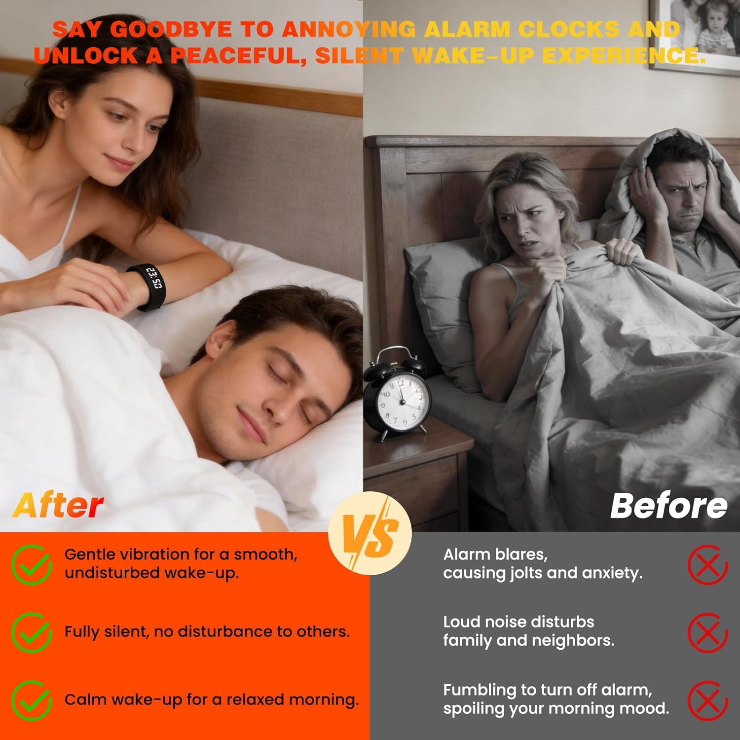 Auralis Wake Band, Silent Alarm Bracelet, Gentle Vibration Wake-Up Wristband with Waterproof Design and Step Tracking, Comfortable Smart Alarm Watch for Heavy Sleepers, Travel, and Office Use