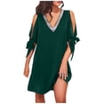 thumbnail image 2 of SMihono Robes d'Été Bohémiennes Femmes Grande Taille Mode Femmes Col en V Été Uni Décontracté Manches Courtes Mi-Mollet Robe, 2 of 7