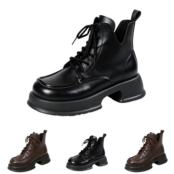 Mfakffe Platform Combat Boots Women Casual Thick-SoledLace-up Ankle Boots Non-slip and durable