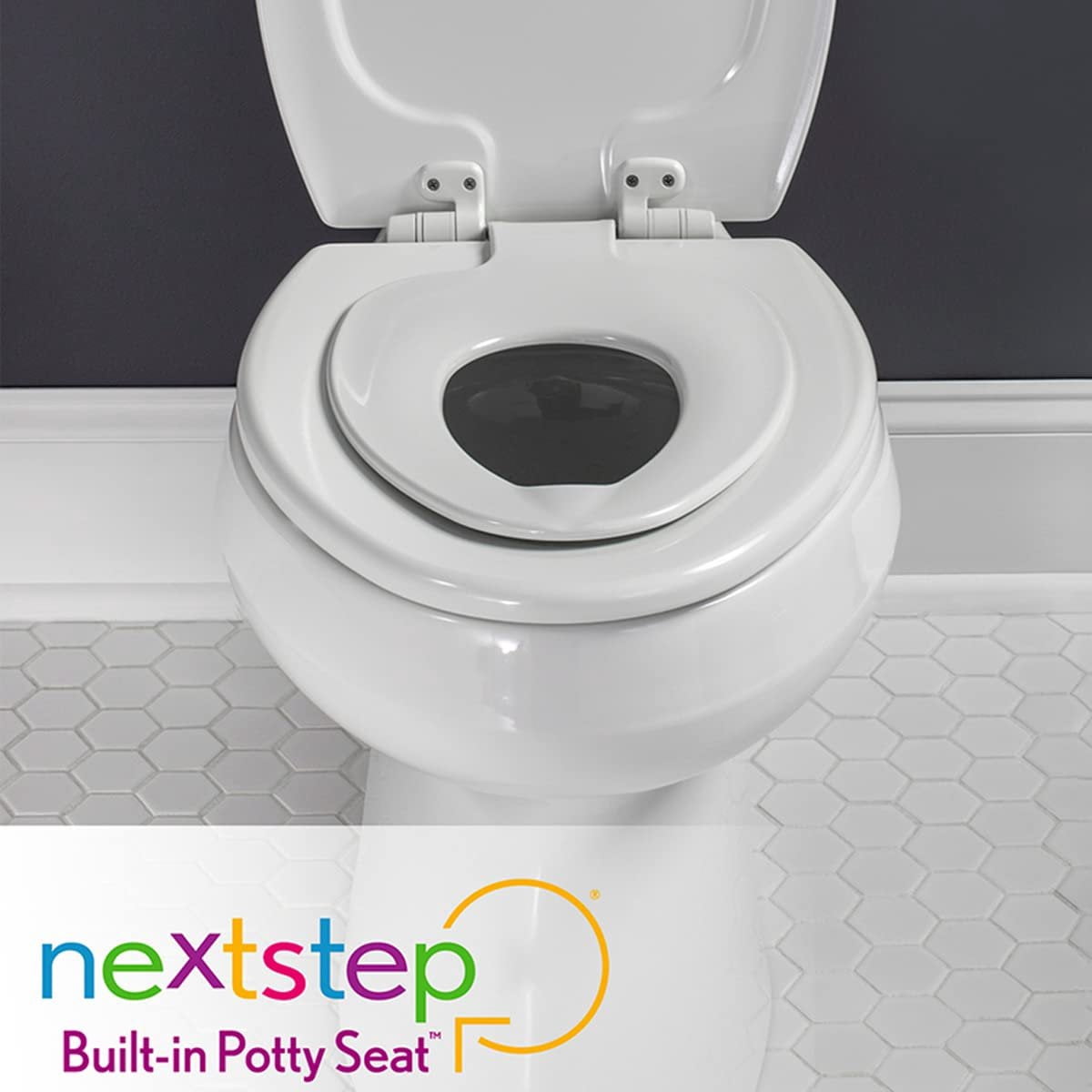 Mayfair NextStep2 Toilet Seat with Built-In Toddler Potty Training Seat, Slow Close, Easy Clean, Magnetic Removable Kids Seat, ELONGATED, Bone