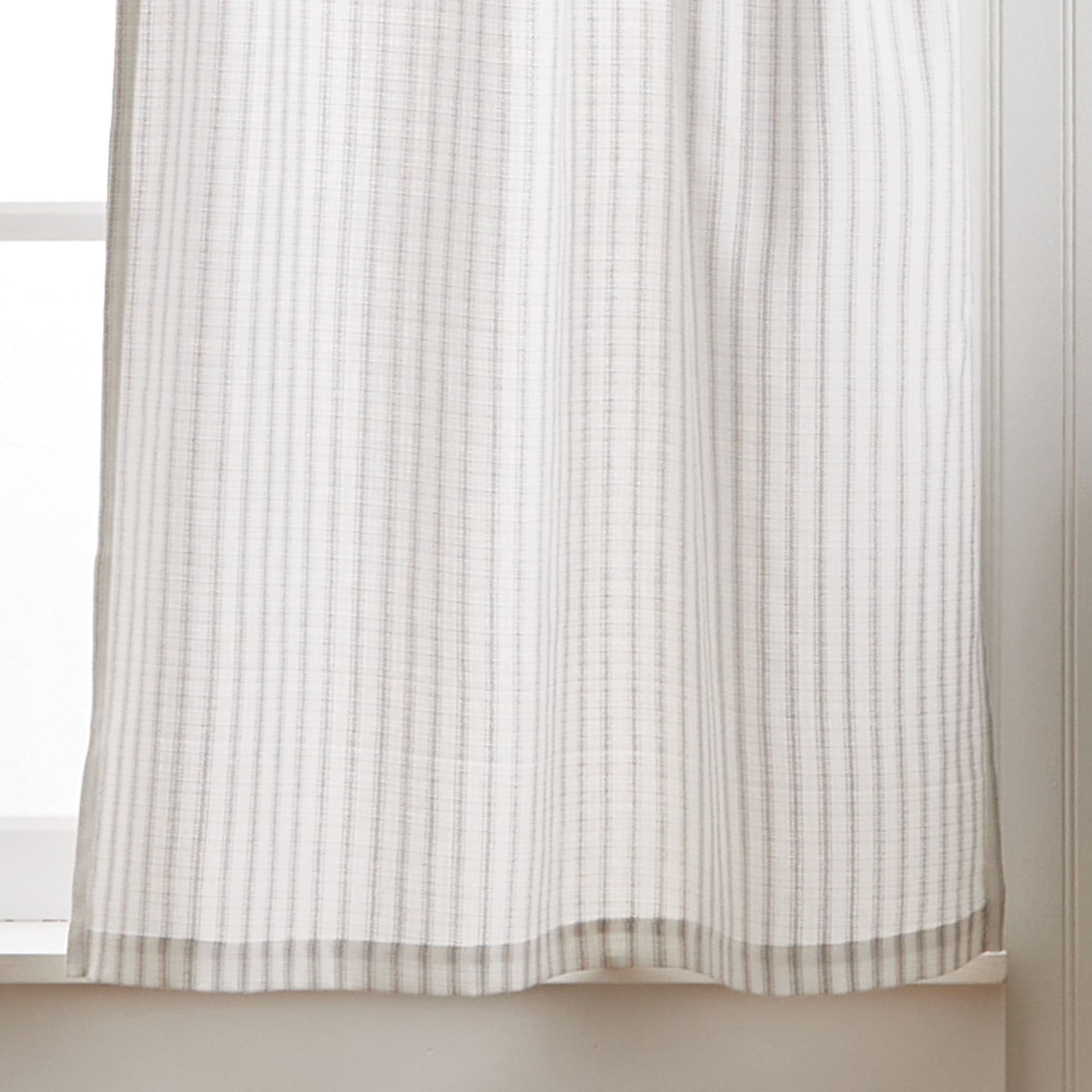 Martha Stewart Ticking Stripe 3 Piece Valance & Tier Set, White/Grey, Rod Pocket, Indoor, Adult, 56" x 36"
