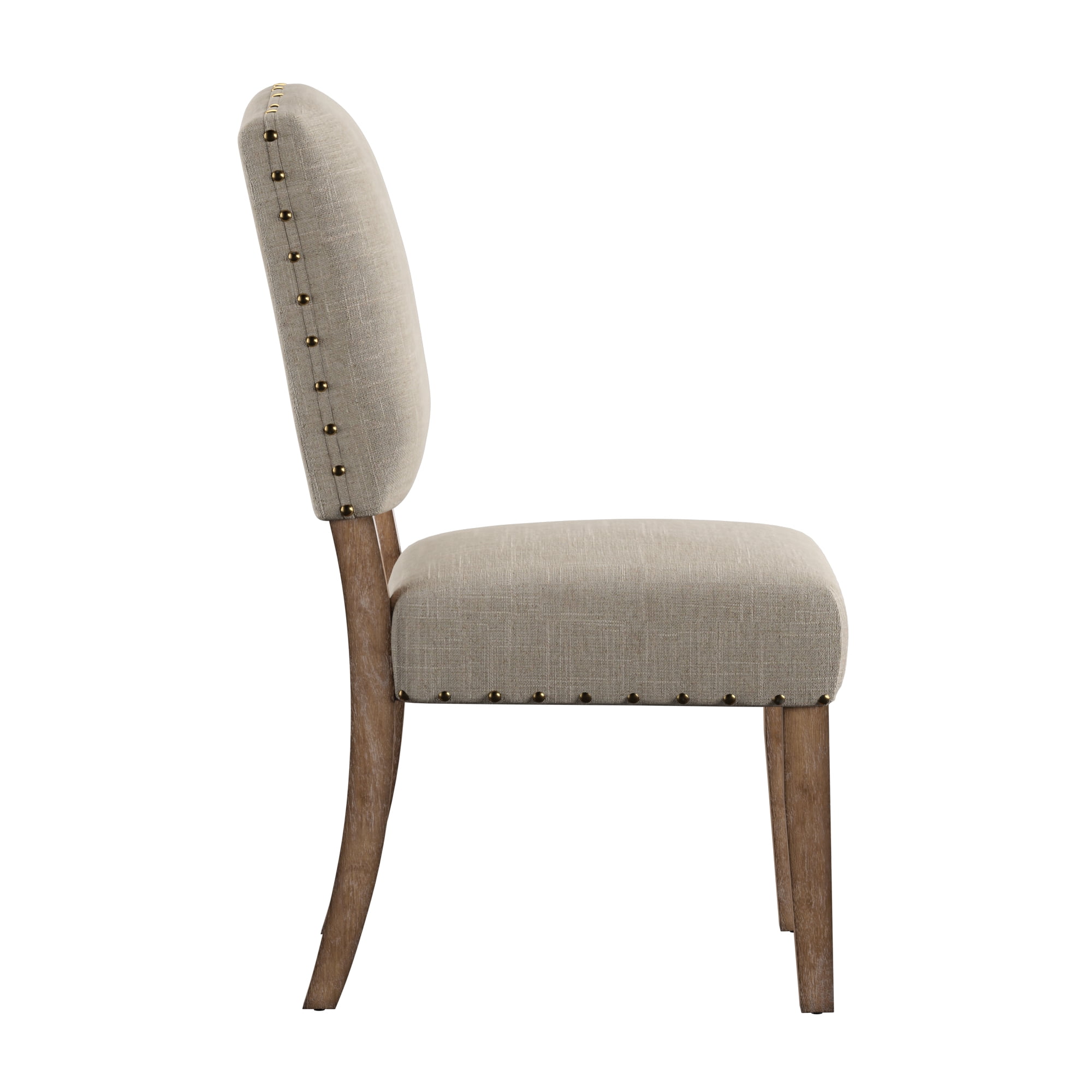 Weston Home Nailhead Upholstered and Wood Dining Chair, Set of 2, Beige Linen