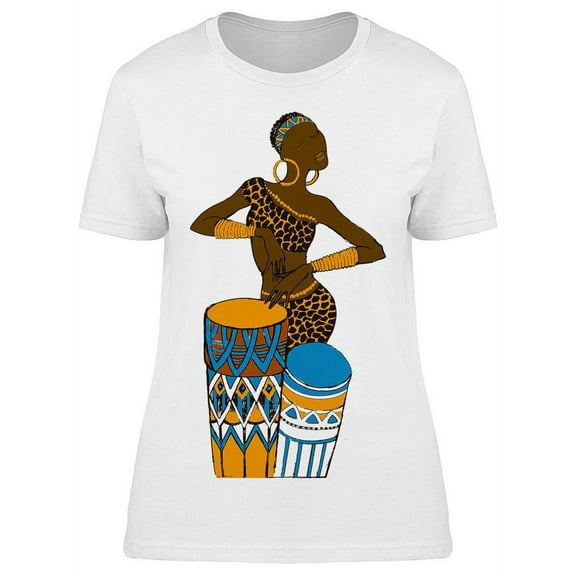 Playing Drums Black Ethnic Woman T-Shirt Women -Image by Shutterstock, Female 3X-Large