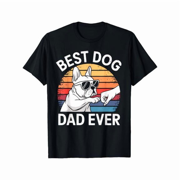 Casual Graphic Tee,Tops Has"Best Dog Dad Ever"Text With French Bulldog Pattern,Round Neck Regular Fit T-shirts, Size(S-5XL)