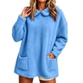 thumbnail image 3 of Winter Sweaters for Women Dqueduo Women's Winter Solid Color Long Sleeve Fleece Lined Warm Top With Pockets Blue XL Fleece Lined Tops, 3 of 9