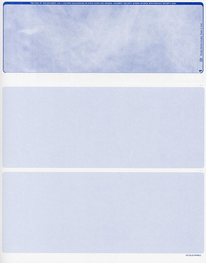 BLUE 500 Blank Laser Security Checks Stock Paper - Check on Top 