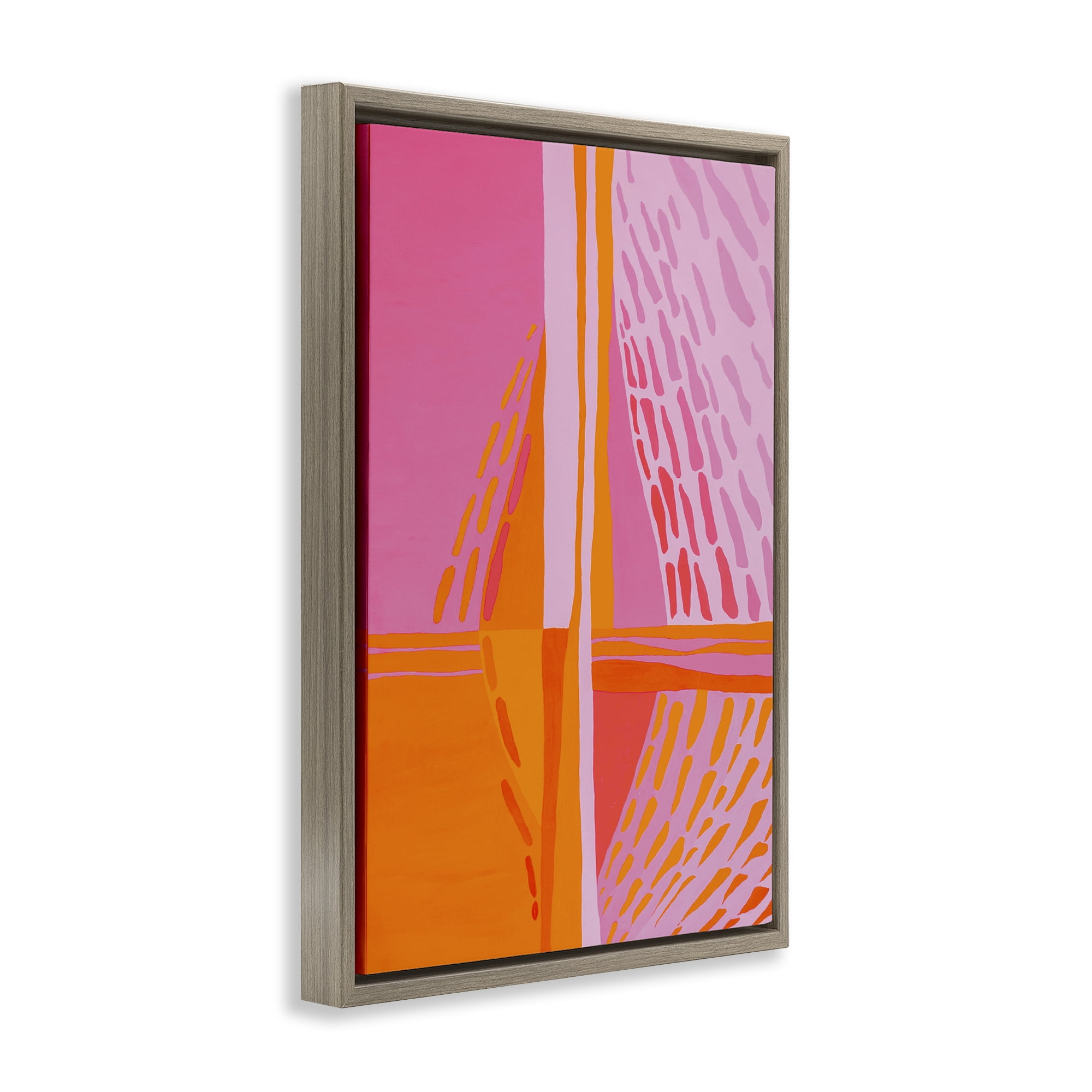 Stupell Industries Centric Orange & Pink Abstract Painting Brown Floater Framed Canvas Art Print Wall Art, 21 x 31
