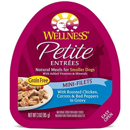 Wellness Petite Entrees Mini Filets Grain Free Natural Wet Small Breed Dog Food, Roasted Chicken, 3-Ounce Cup (Pack of 24)