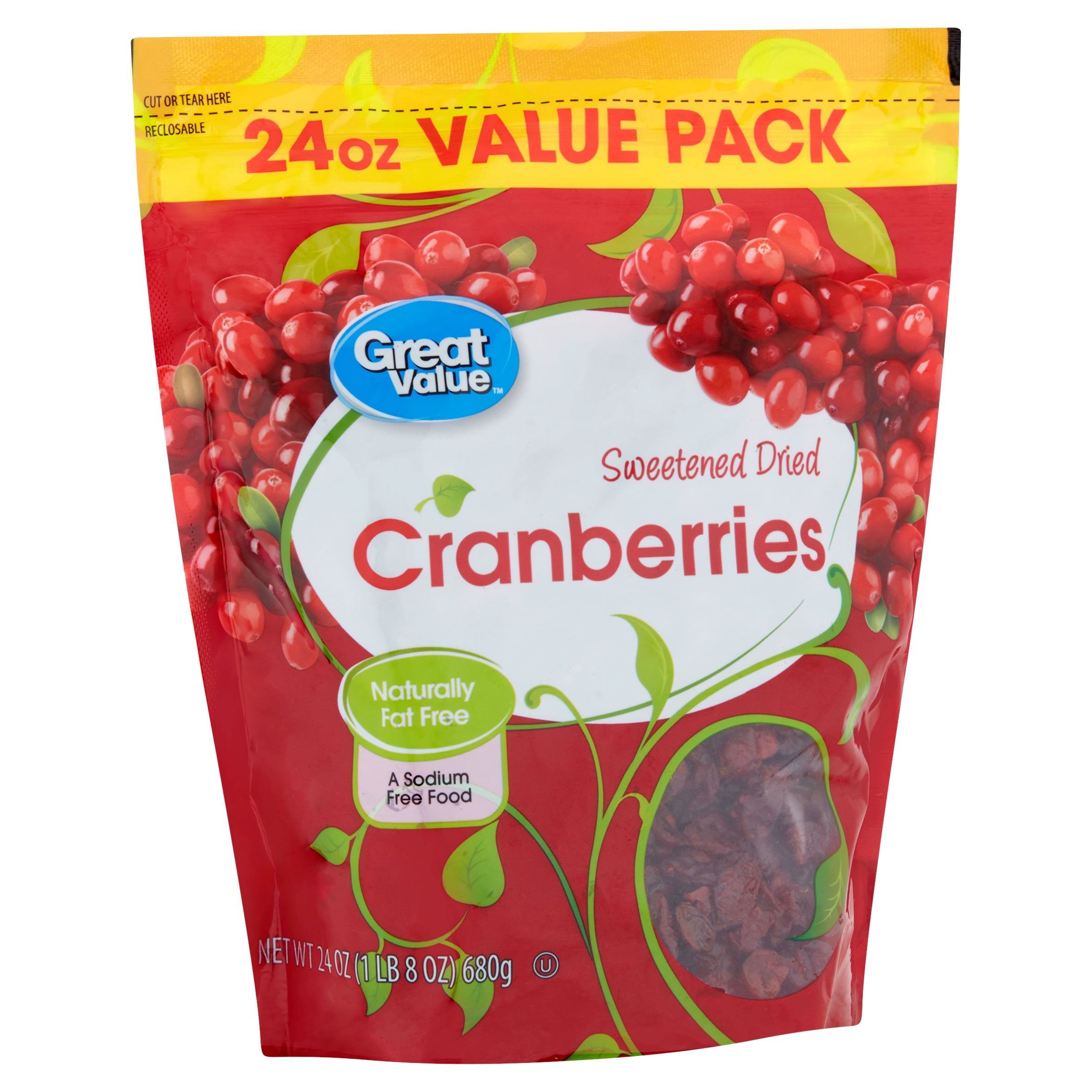 Great Value Dried Cranberries, Sweetened, Value Pack, 24 oz Walmart