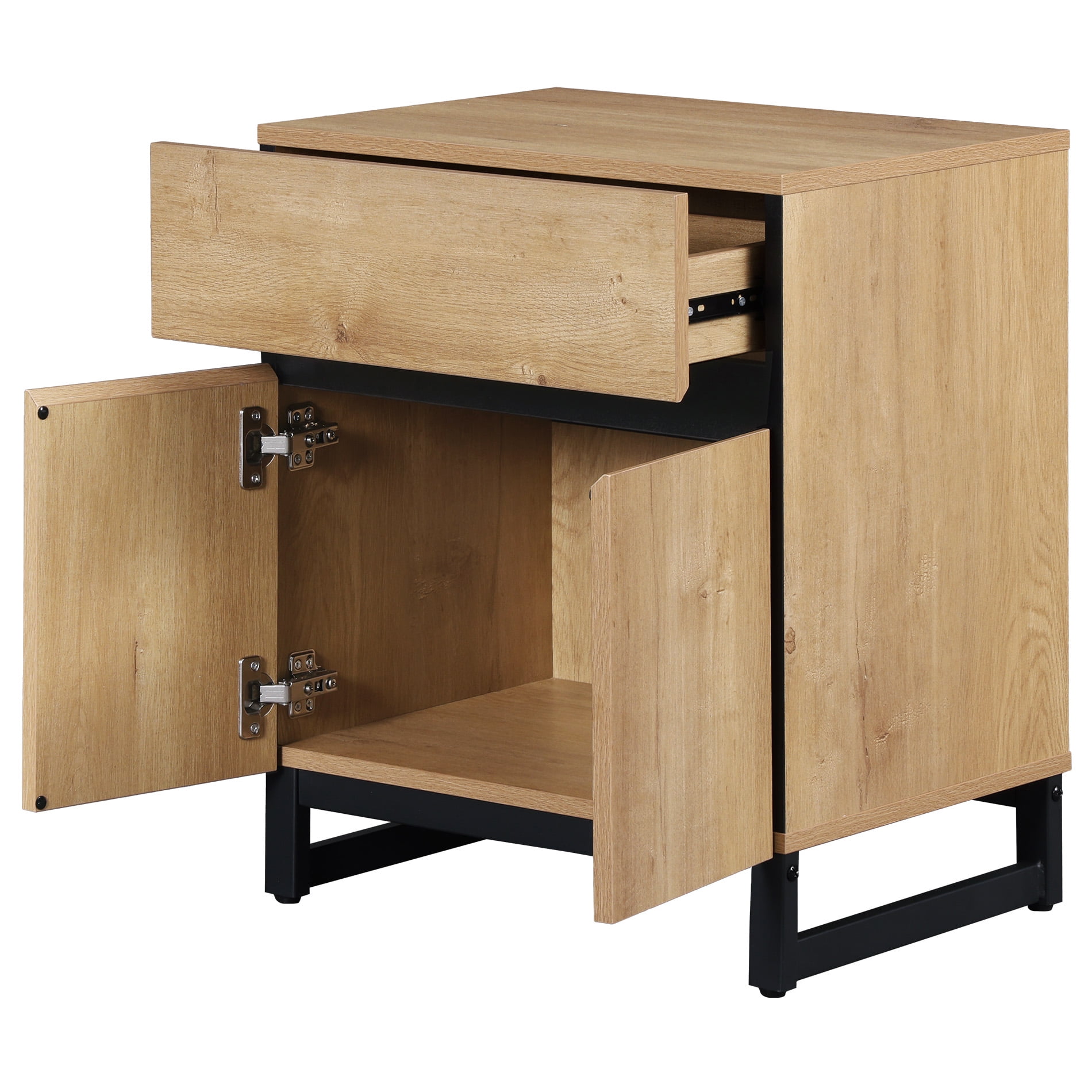 WAMPAT Nightstand with 1 Drawer & 1 Storage Cabinet, Modern Bedside Table with 2 Open Doors for Bedroom, Wood Rustic Side End Table for living Room.