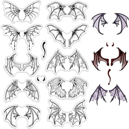 Evil Wings Clear Rubber Stamps Witch Bat Gothic Transparent Silicone Seals Stamp Holiday Journaling Card Making DIY Scrapbooking Photo Frame Album Party Favour Decor 6.3 x 4.3inch